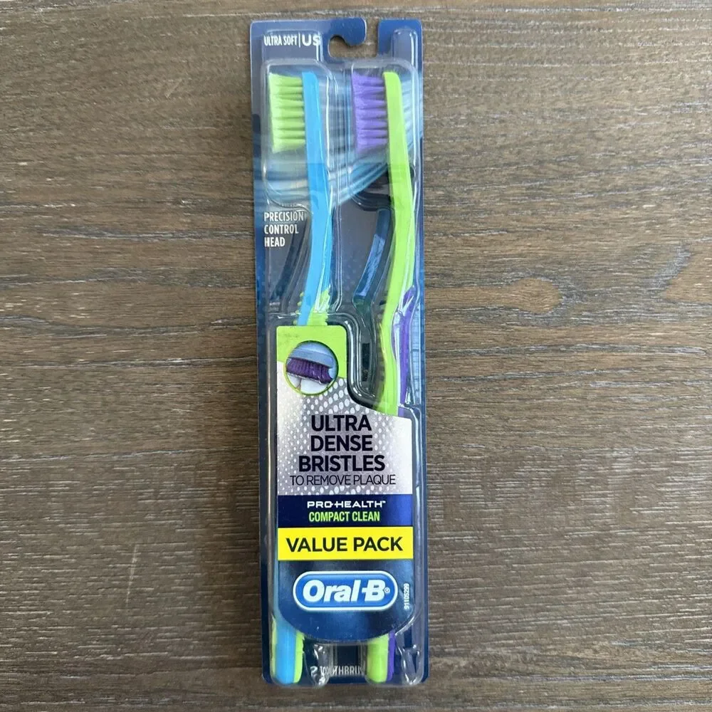 2 Pack Oral-B Ultra Dense Soft Bristles Manual Toothbrush Compact Clean Blue
